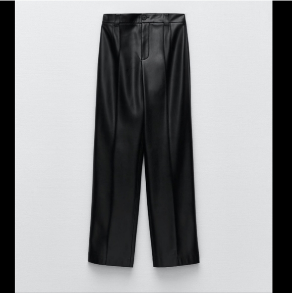 Zara * Faux Leather Straight Wide Full Length Pants - Picture 15 of 16